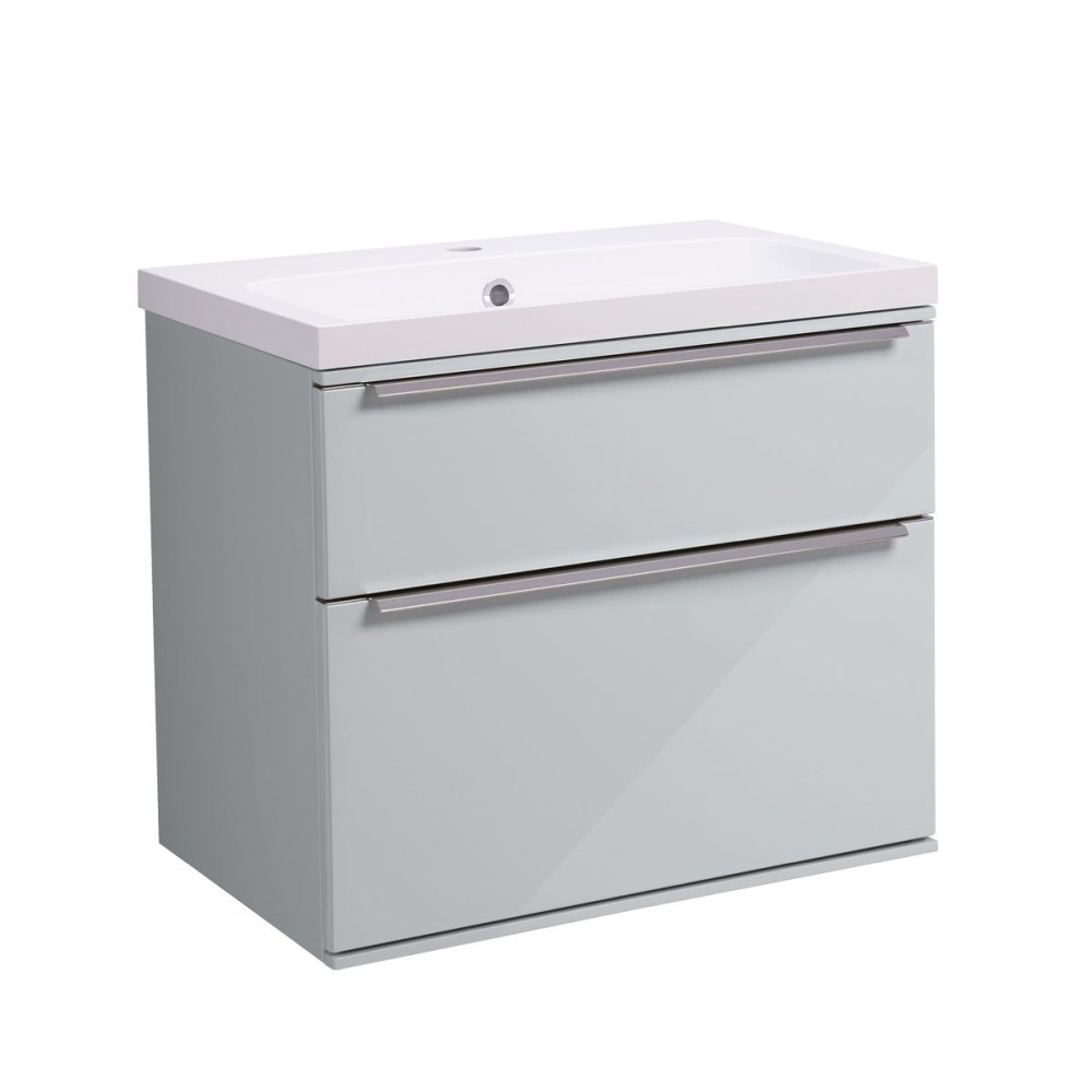 Roper Rhodes Scheme 600mm Gloss Light Grey Wall Mounted Double Drawer Unit with Basin