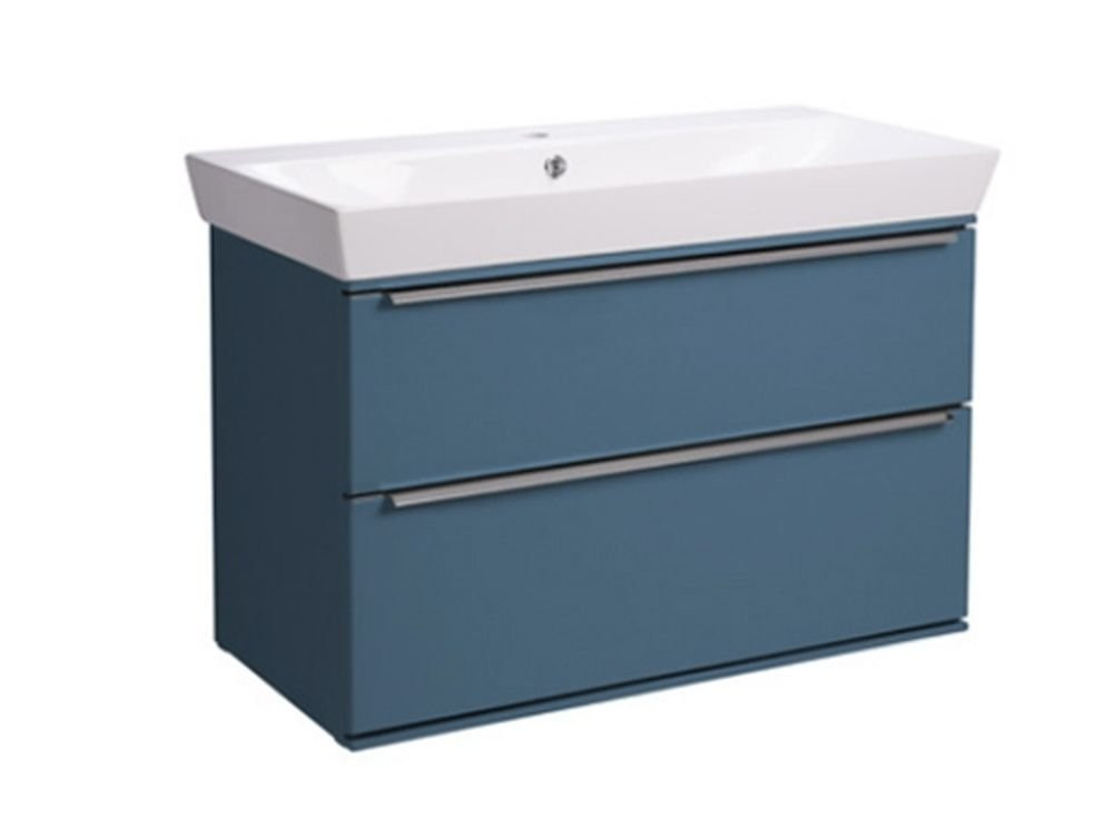 Roper Rhodes Scheme 800mm Gloss Derwent Blue Wall Mounted Double Drawer Unit with Basin