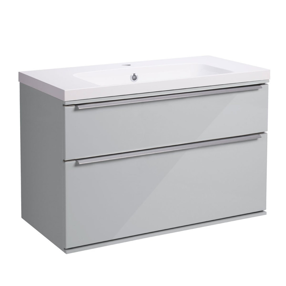 Roper Rhodes Scheme 800mm Gloss Light Grey Wall Mounted Double Drawer Unit with Basin