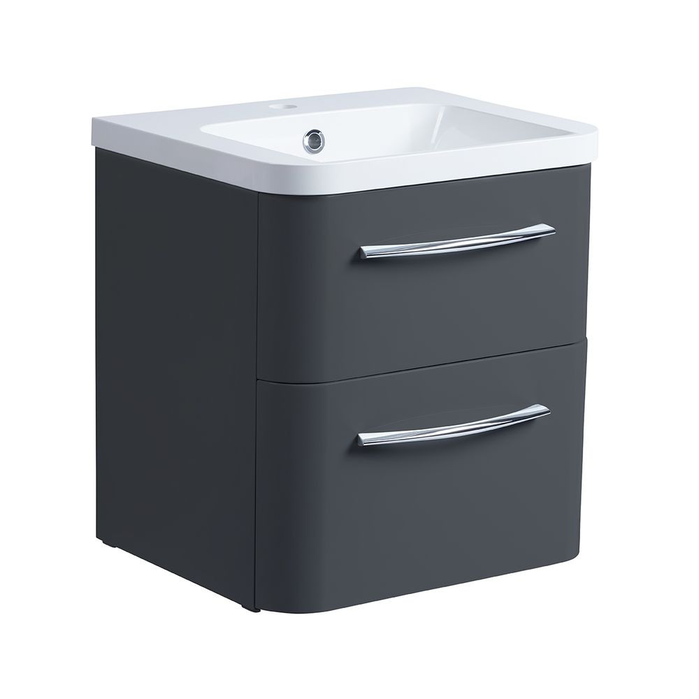 Roper Rhodes System 500 Wall Mounted Basin Unit with Double Drawer Gloss Dark Clay (1)