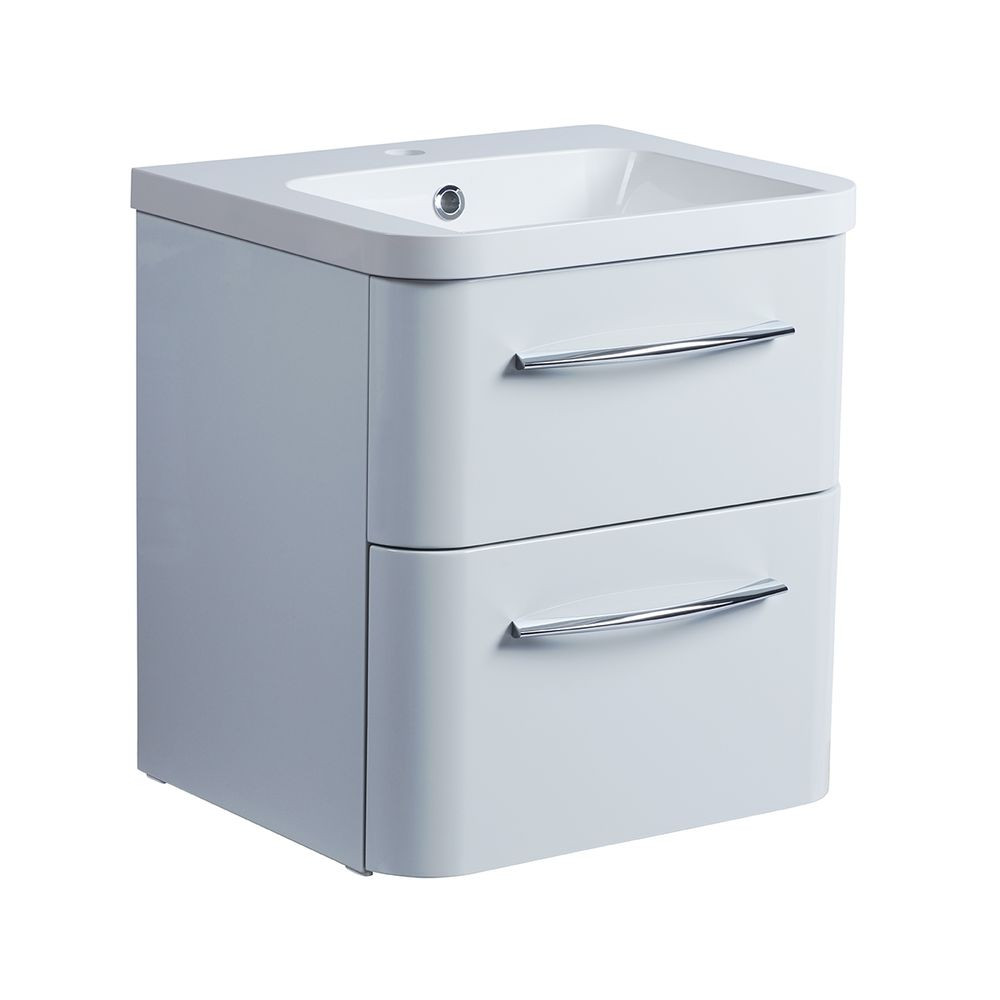 Roper Rhodes System 500 Wall Mounted Basin Unit with Double Drawer Gloss Light Grey (1)