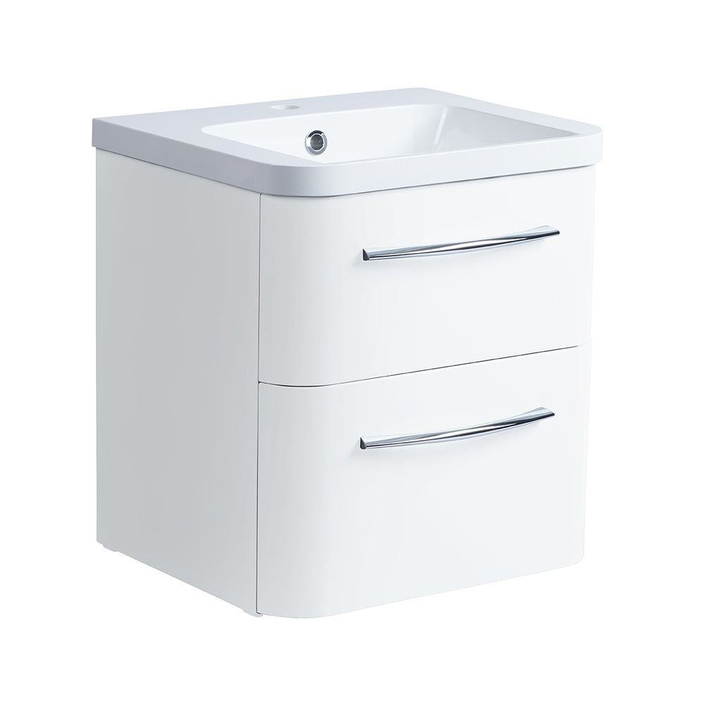 Roper Rhodes System 500 Wall Mounted Basin Unit with Double Drawer Gloss White (1)