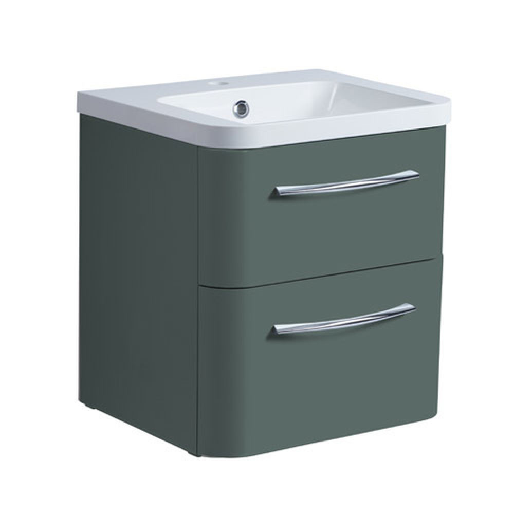 Roper Rhodes System 500 Wall Mounted Basin Unit with Double Drawer Juniper Green (1)
