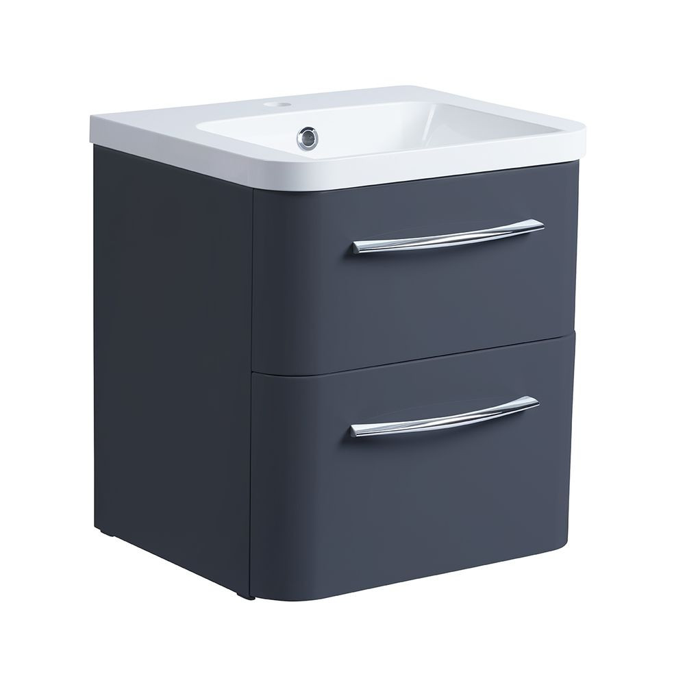 Roper Rhodes System 500 Wall Mounted Basin Unit with Double Drawer Matt Carbon (1)