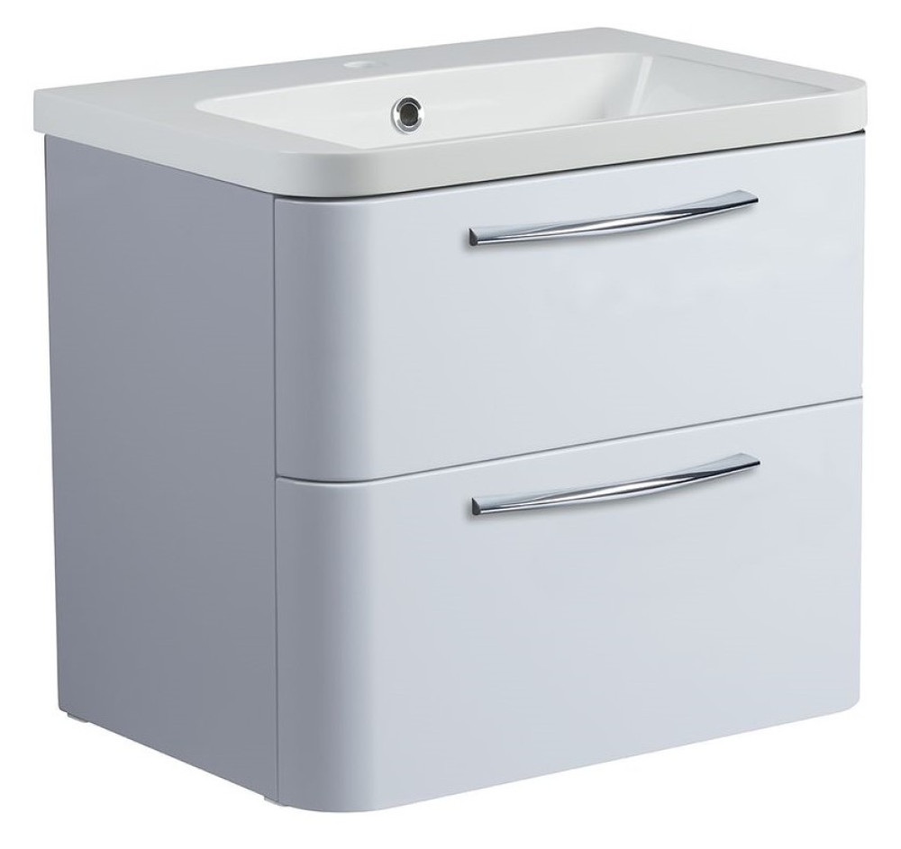 Roper Rhodes System 600 Wall Mounted Basin Unit with Double Drawer Gloss Light Grey (1)