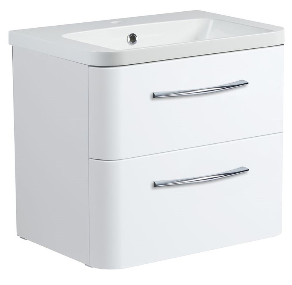 Roper Rhodes System 600 Wall Mounted Basin Unit with Double Drawer Gloss White (1)