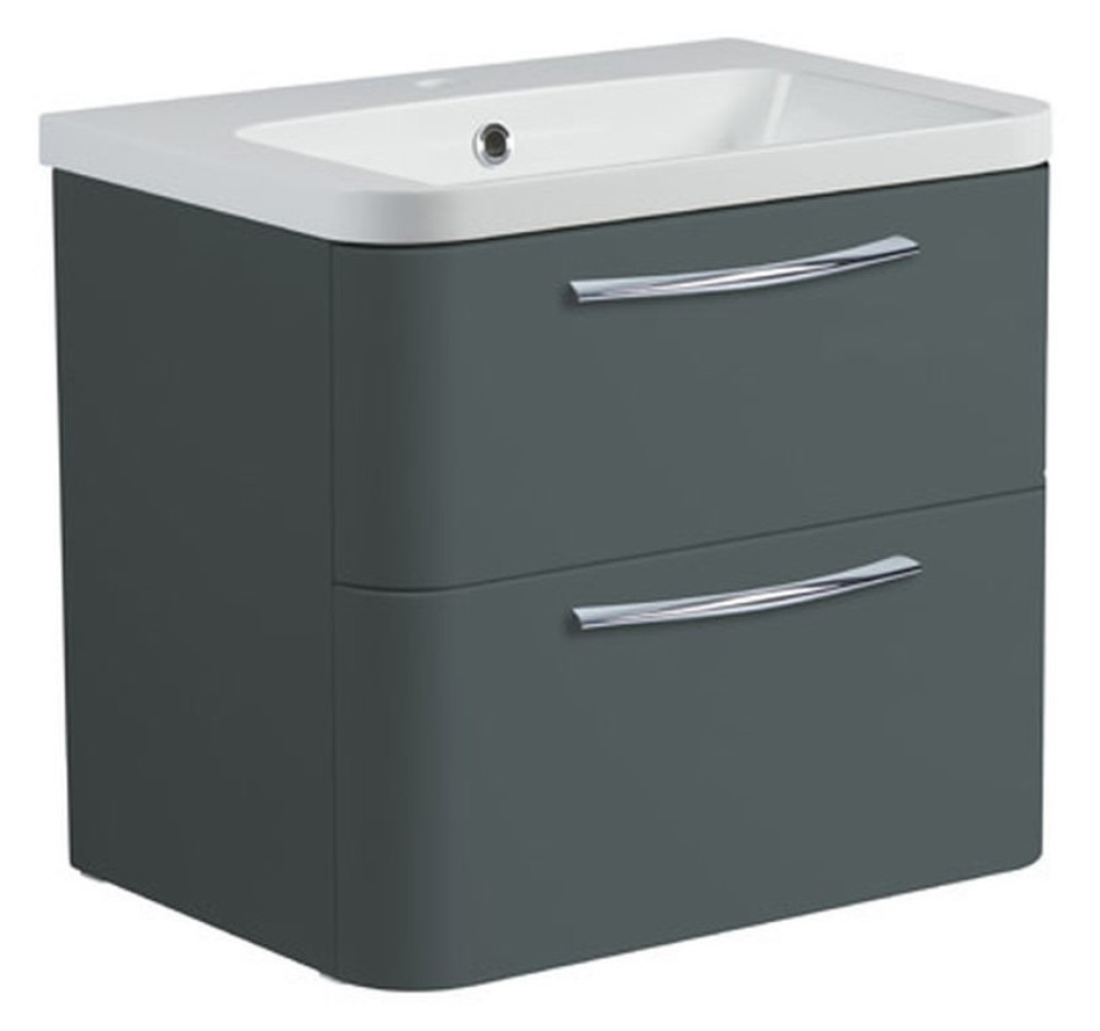 Roper Rhodes System 600 Wall Mounted Basin Unit with Double Drawer Juniper Green (1)
