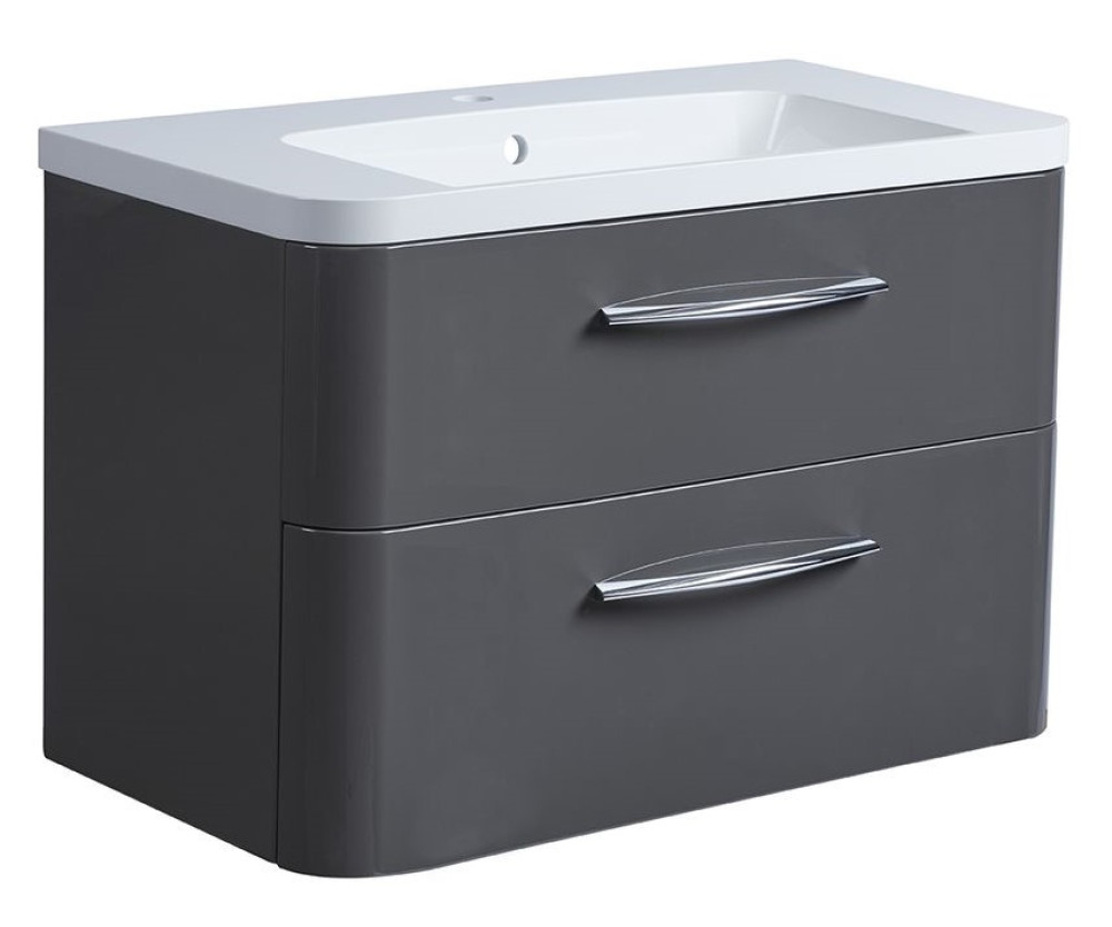 Roper Rhodes System 800 Wall Mounted Basin Unit with Double Drawer Gloss Dark Clay (1)