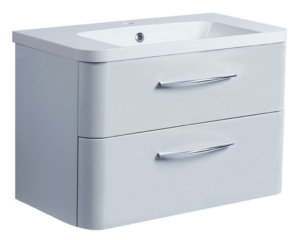 Roper Rhodes System 800 Wall Mounted Basin Unit with Double Drawer Gloss Light Grey (1)