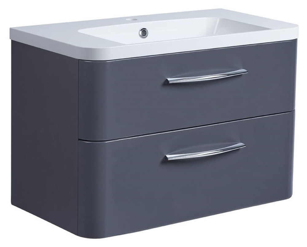 Roper Rhodes System 800 Wall Mounted Basin Unit with Double Drawer Matt Carbon (1)