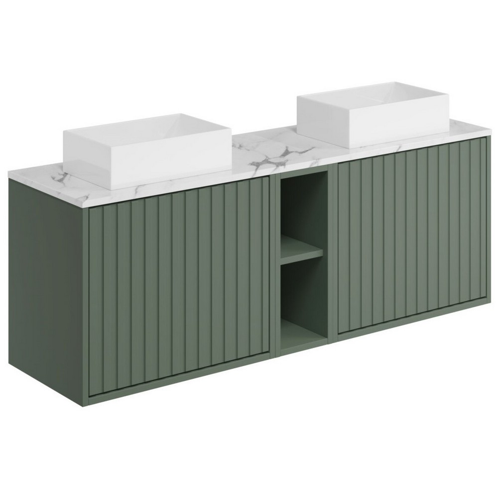 Scudo Alfie 1400mm Reed Green Fluted Double Vanity Unit & Countertop Basins