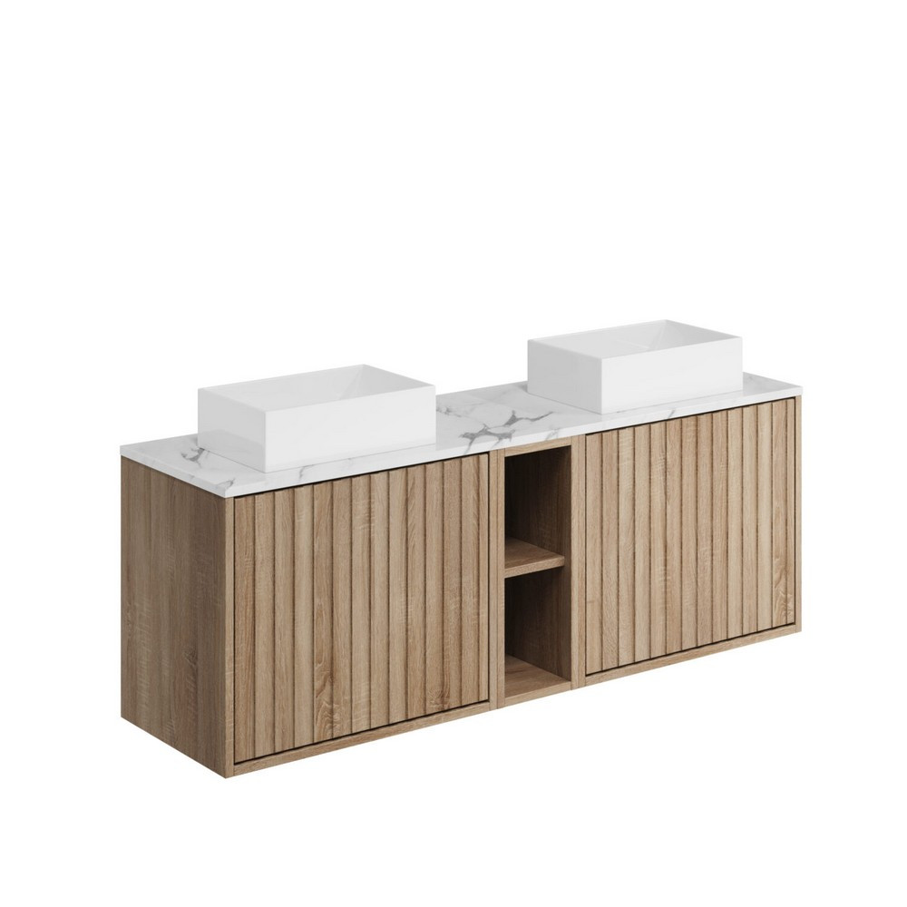 Scudo Alfie 1400mm Sonoma Oak Fluted Double Vanity Unit & Countertop Basins