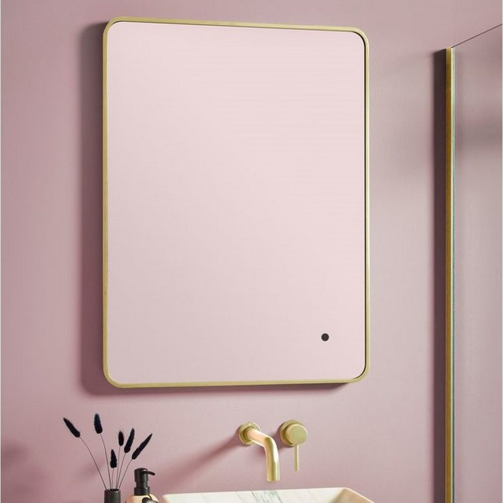 Scudo Alfie 600 x 800mm Soft Edge LED Mirror in Brushed Brass