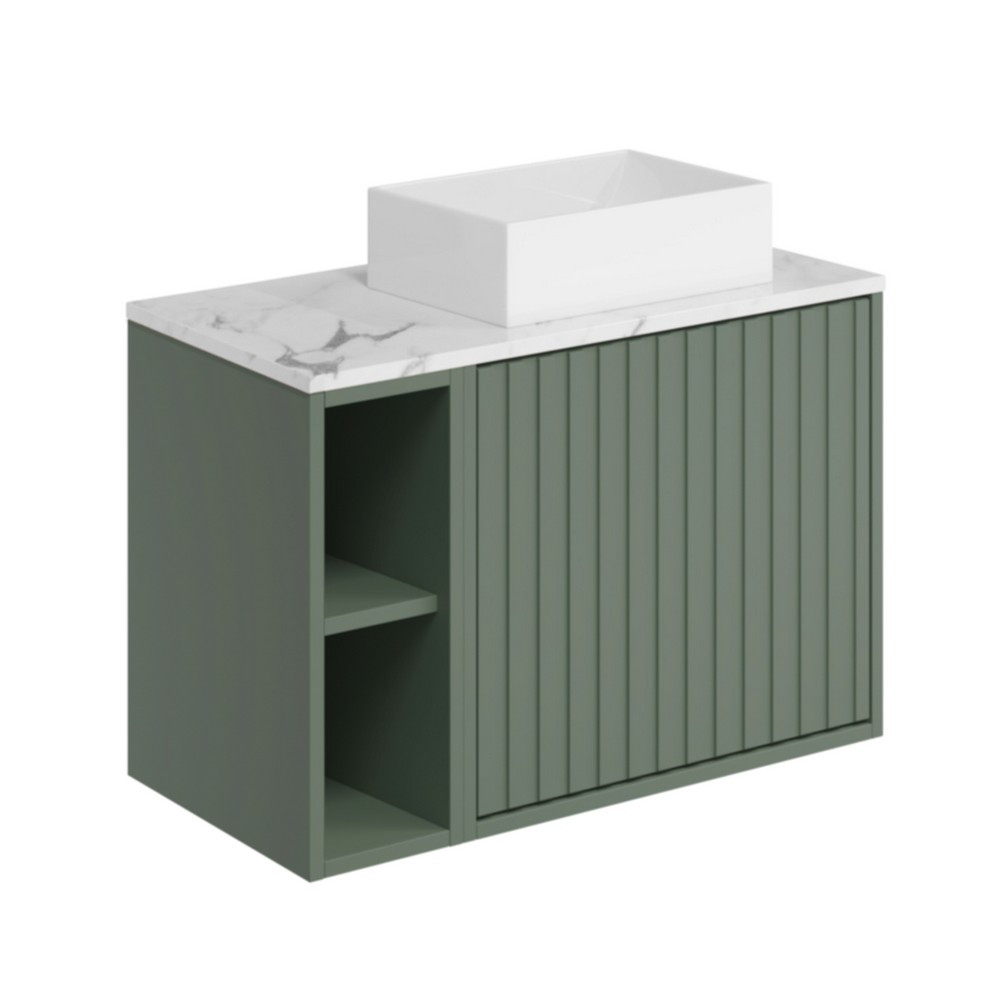 Scudo Alfie 800mm Reed Green Fluted Vanity Unit with Countertop Basin