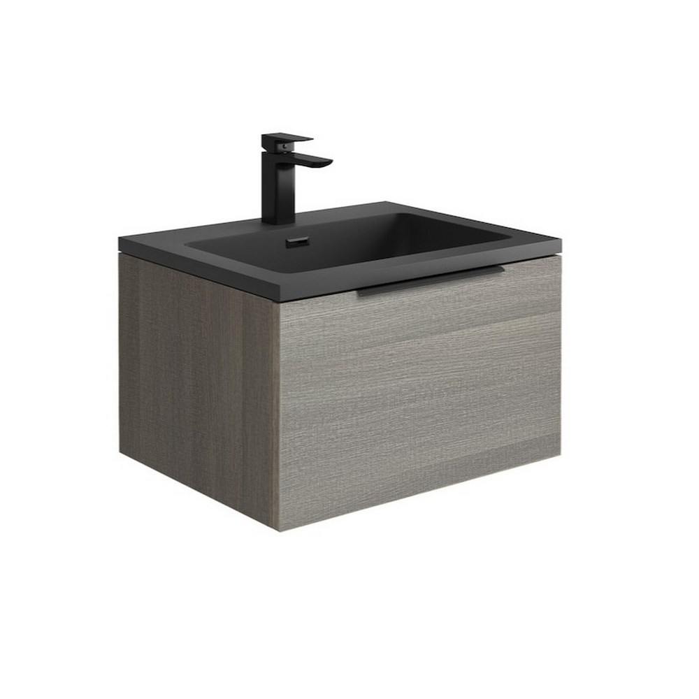 Scudo Ambience 600mm Wall Mounted LED Vanity Unit with Basin in Grey Oak (1)