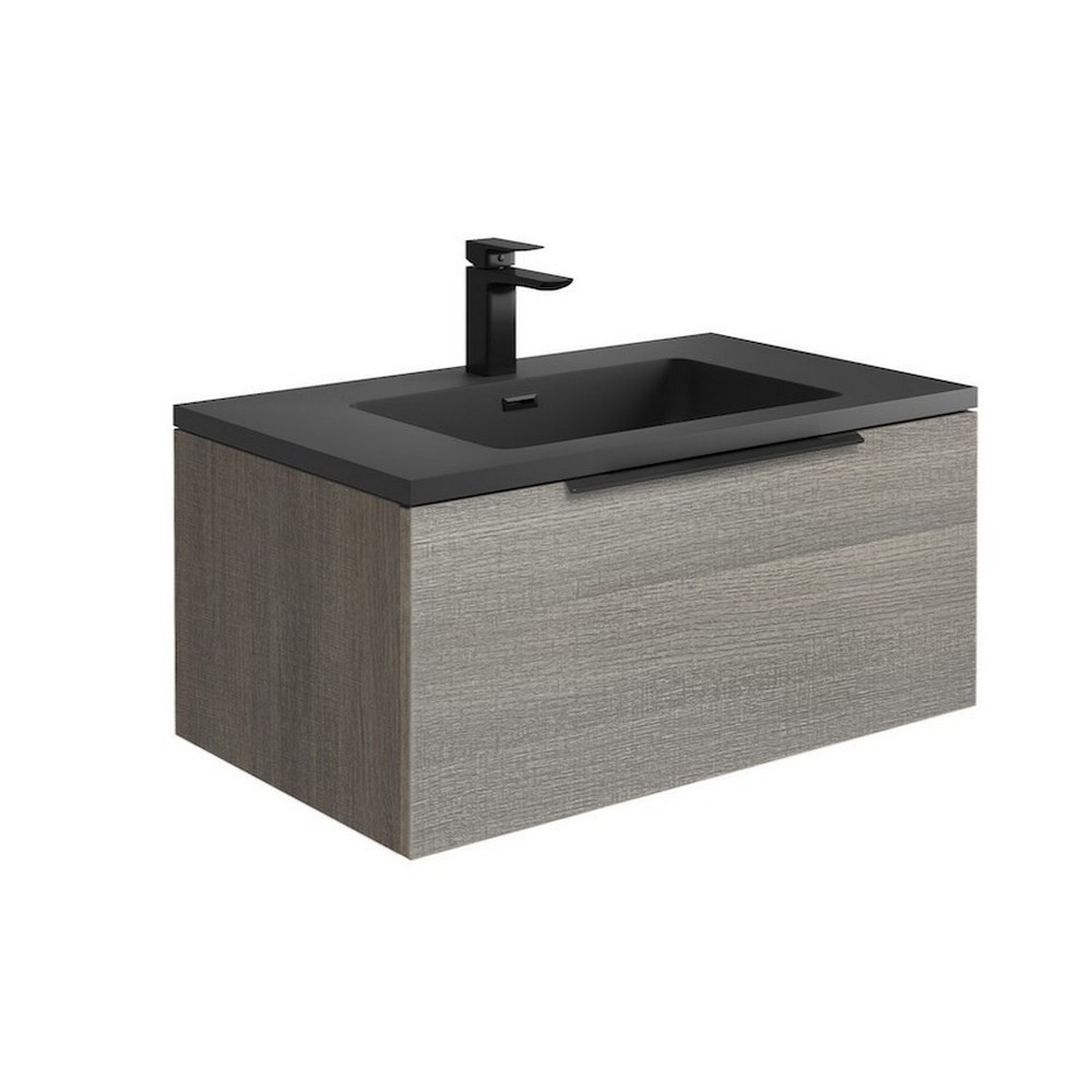 Scudo Ambience 800mm Wall Mounted LED Vanity Unit with Basin in Grey Oak (1)