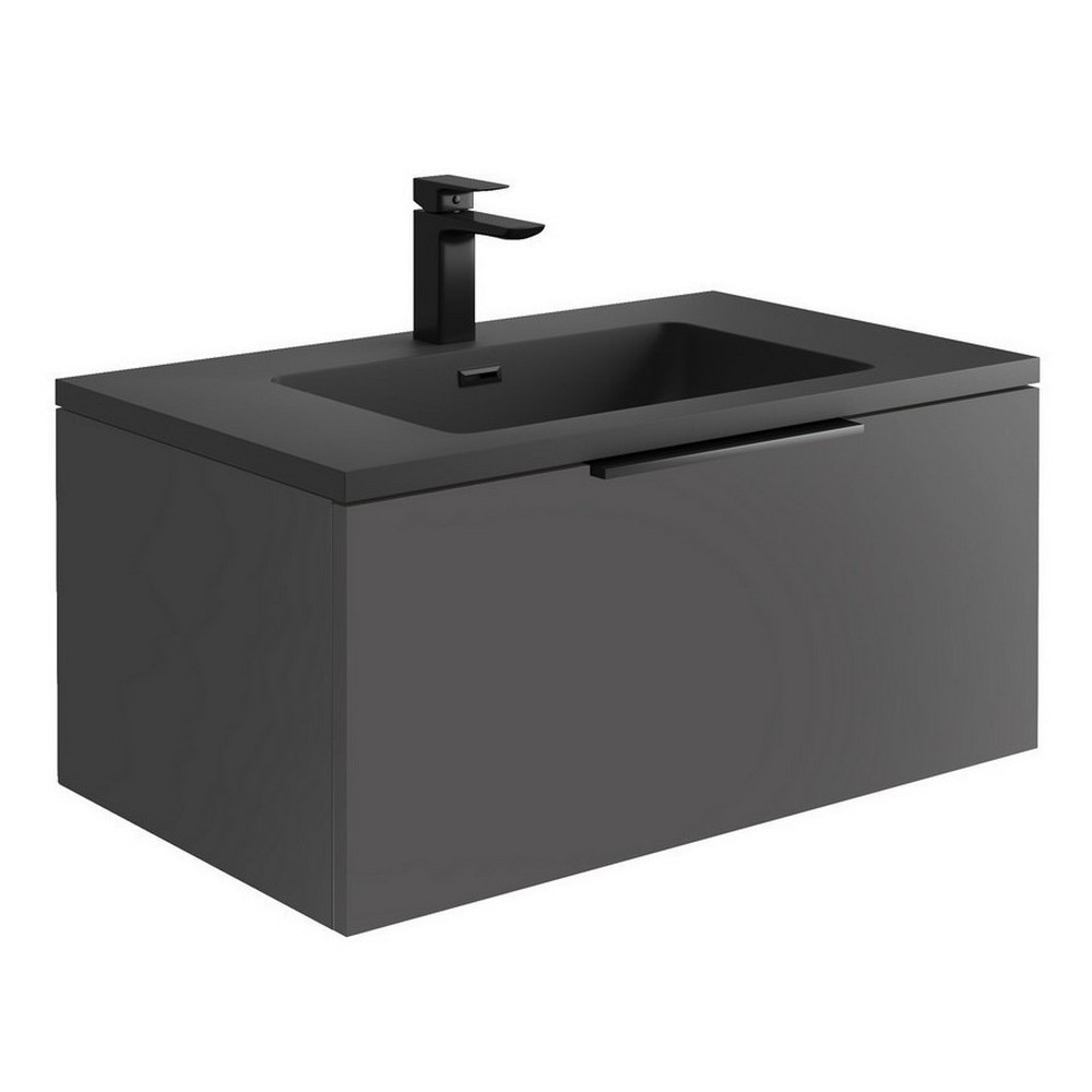 Scudo Ambience 800mm Wall Mounted LED Vanity Unit with Basin in Matt Grey (1)