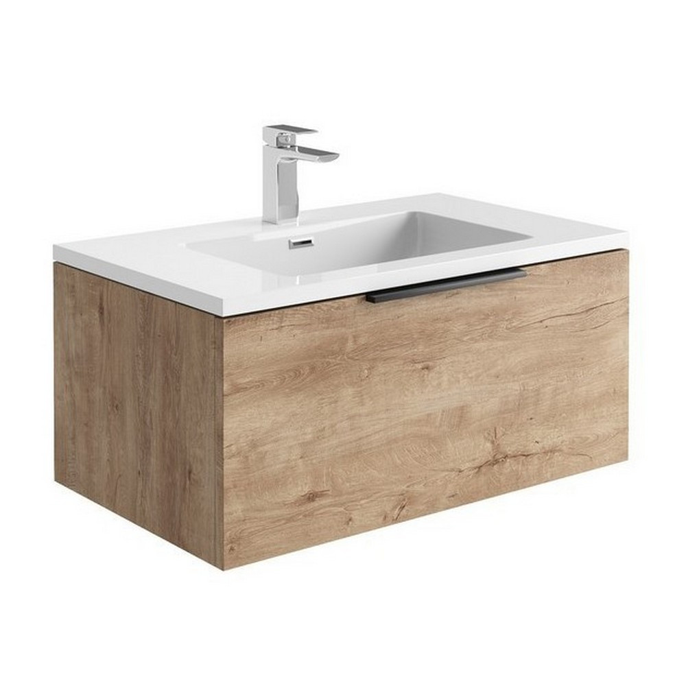 Scudo Ambience 800mm Wall Mounted LED Vanity Unit with Basin in Rustic Oak (1)