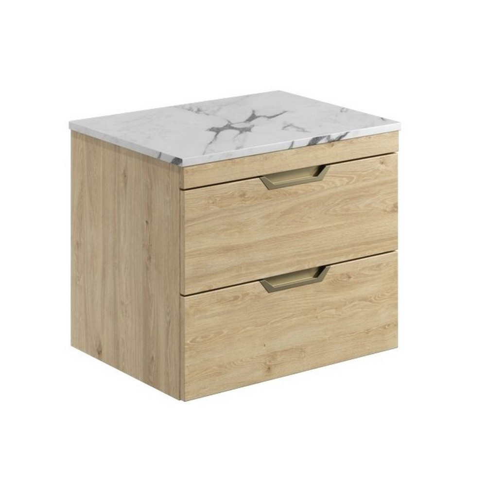 Scudo Aubrey 600mm Wall Mounted Vanity Unit with Worktop in Davos Oak (1)