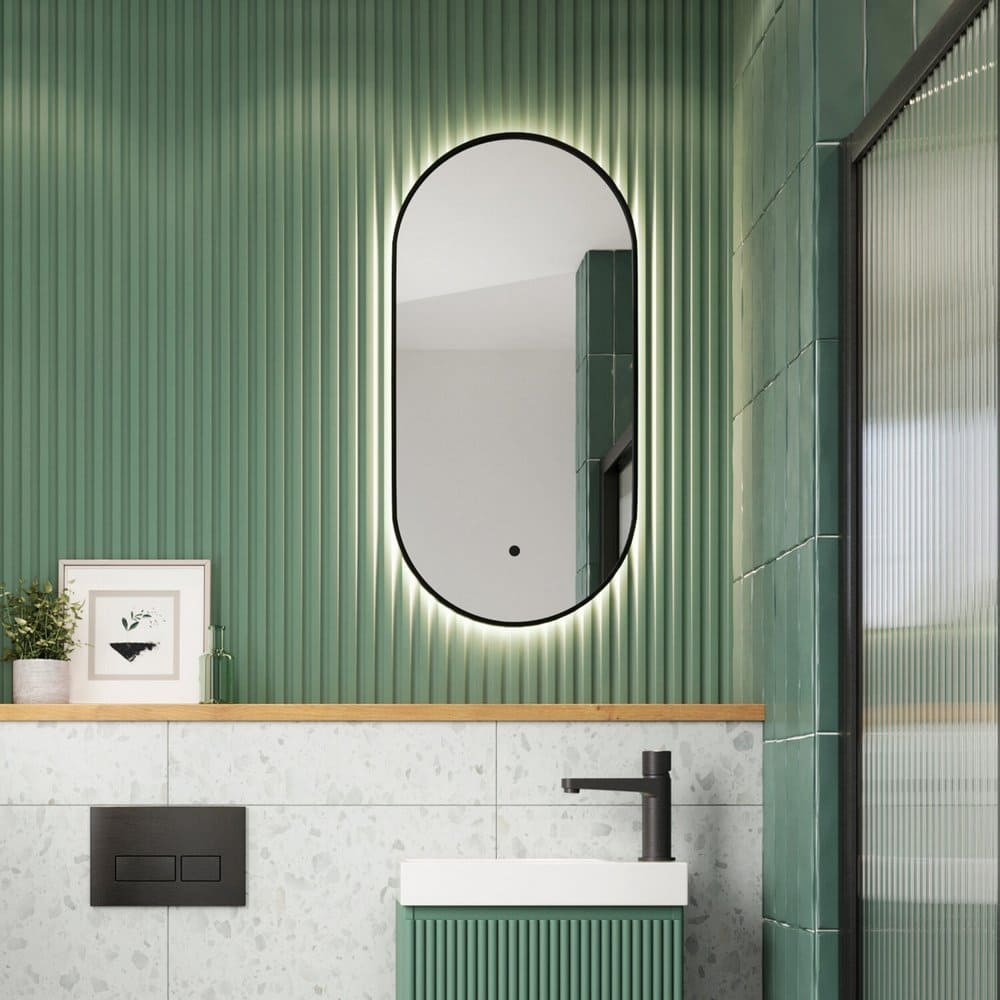 Scudo Aubrey 800 x 400mm Matt Black LED Slim Mirror