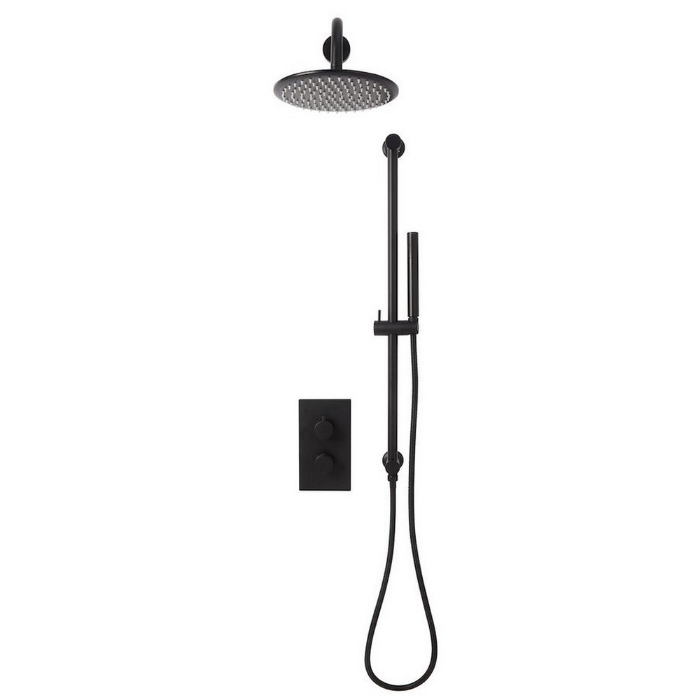 Scudo Core Black Concealed Valve with Riser Kit and Fixed Showerhead