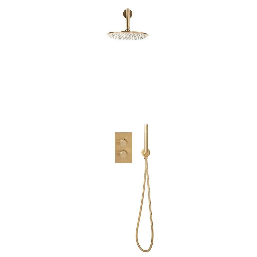 Scudo Core Brushed Brass Concealed Valve with Handset and Fixed Showerhead (1)