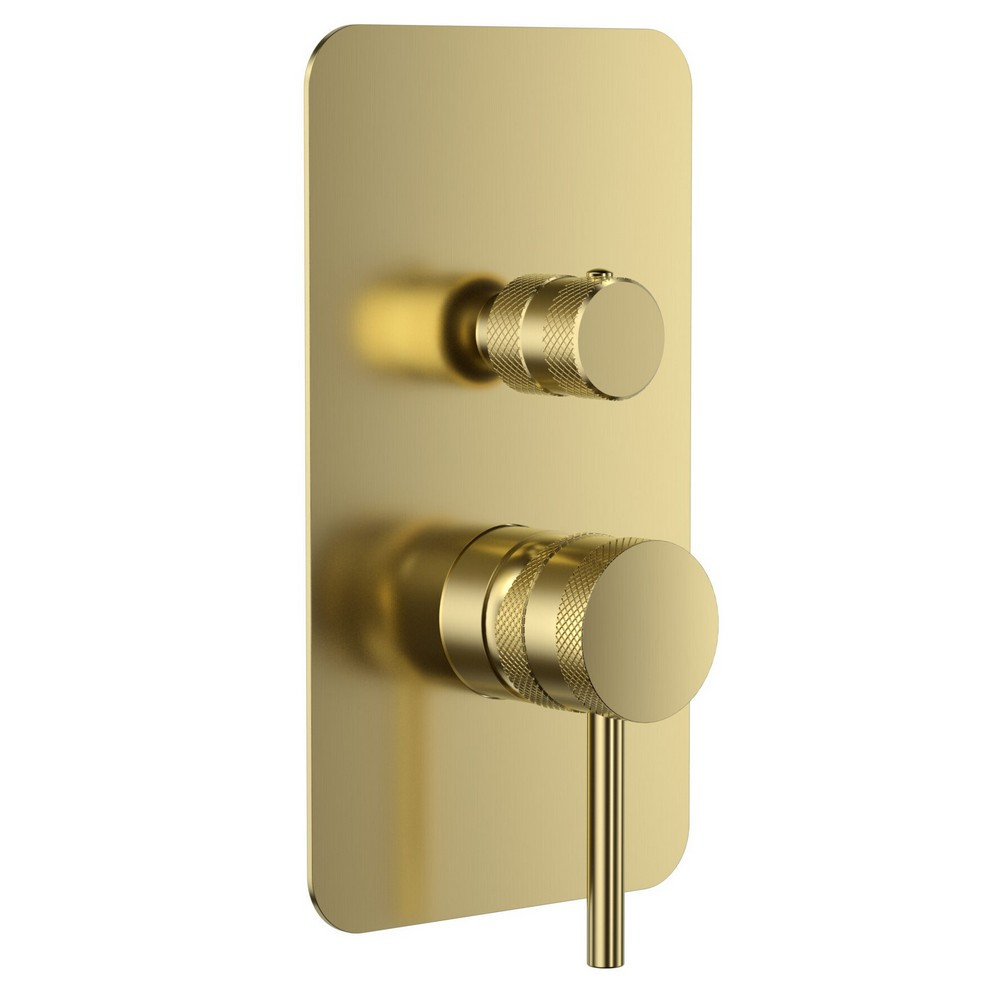 Scudo Core Concealed Manual Dual Outlet Shower Valve in Brushed Brass