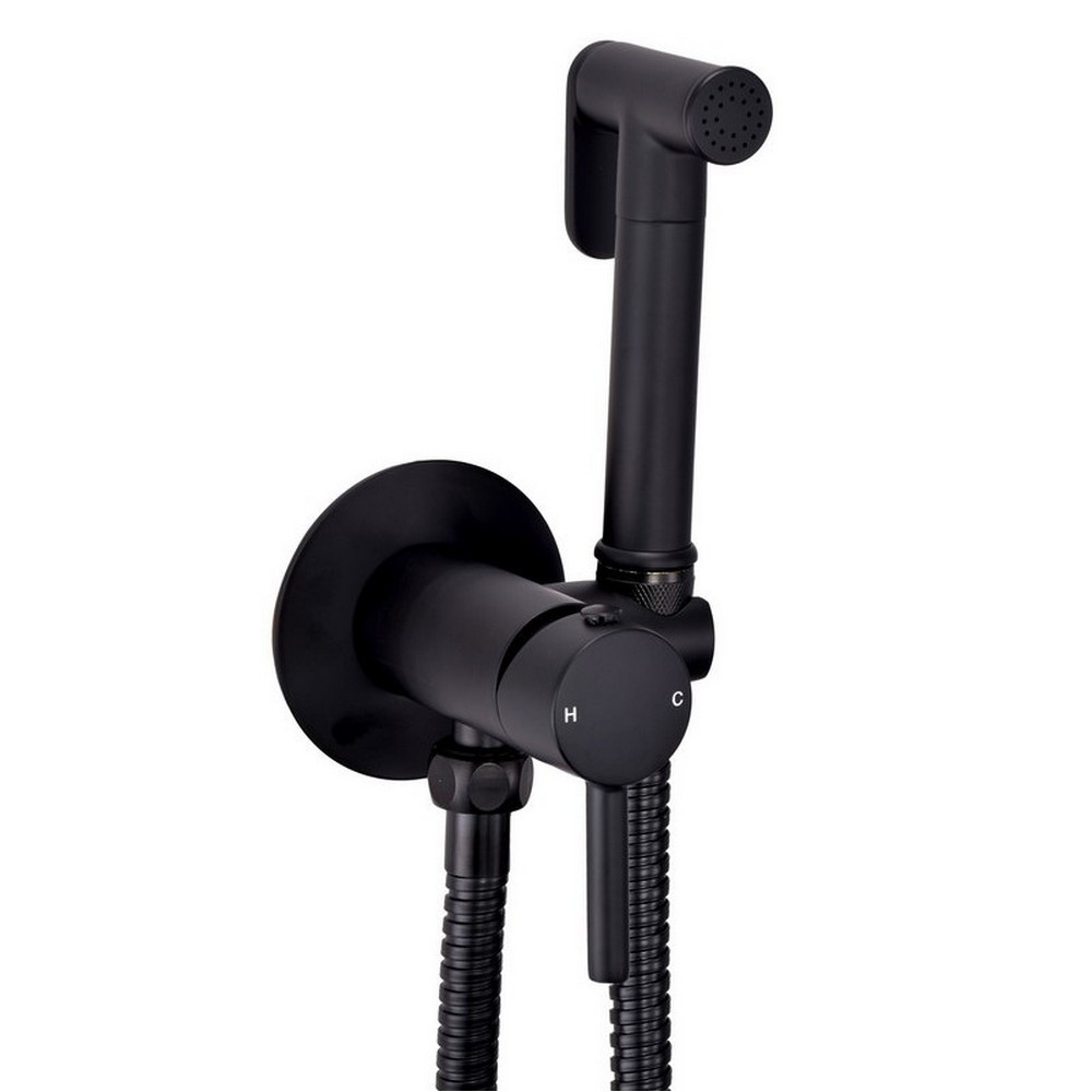 Scudo Douche Handset with Flexi Hose and Outlet Elbow in Black