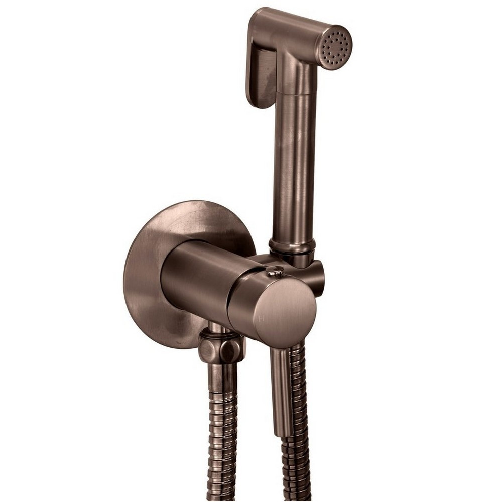 Scudo Douche Handset with Flexi Hose and Outlet Elbow in Brushed Bronze