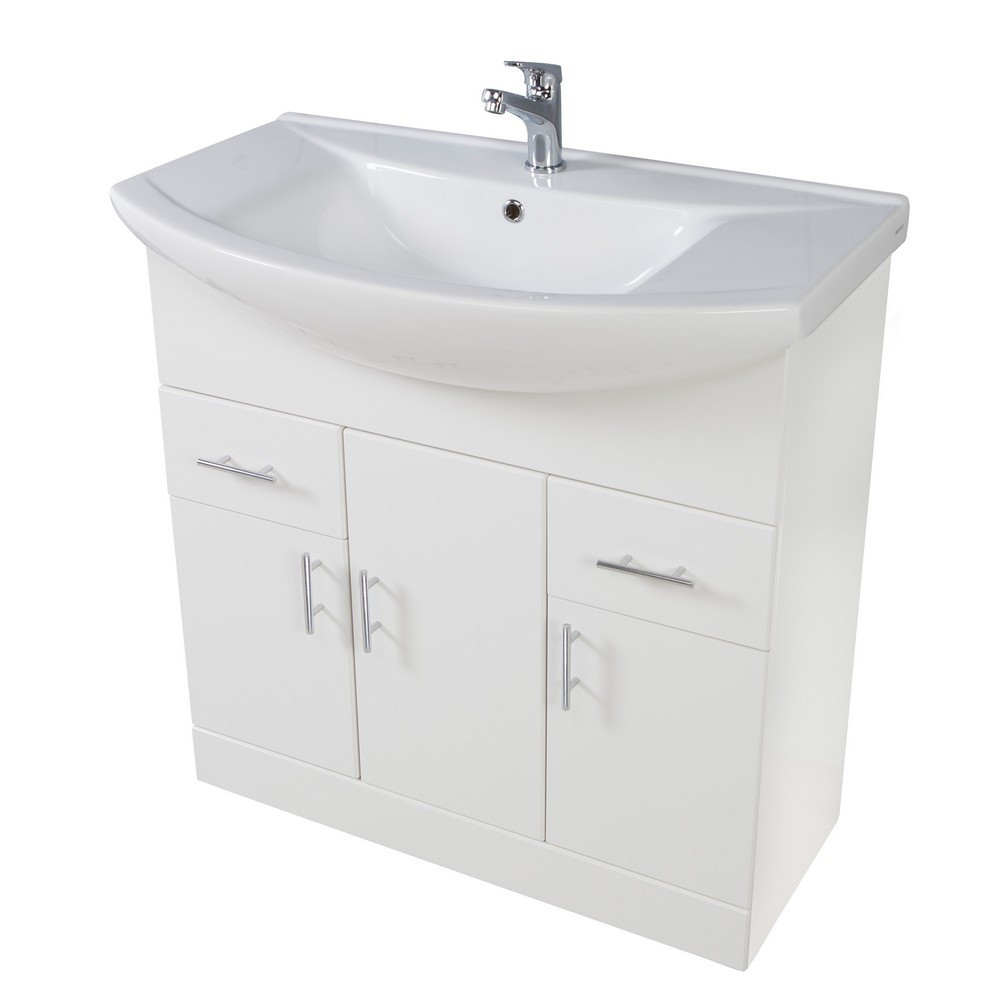 Scudo Lanza 850mm Floor Standing Vanity Unit with Basin in Gloss White (1)