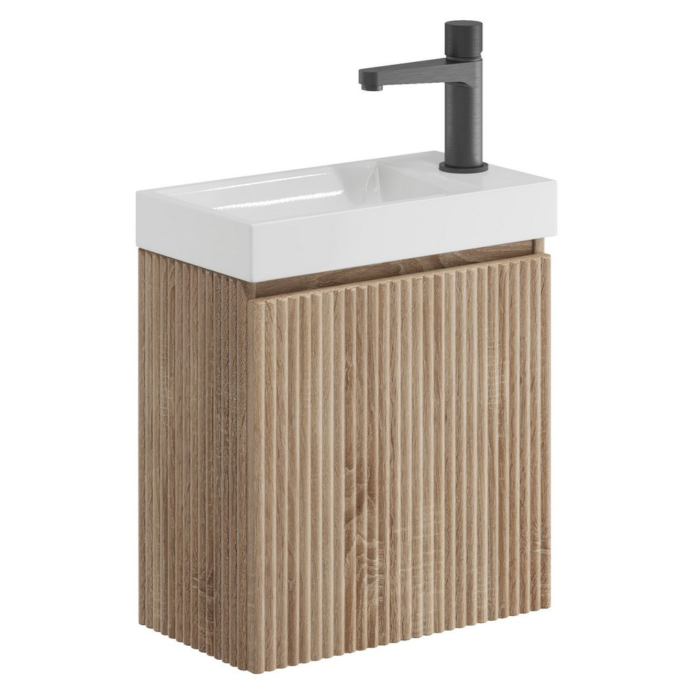 Scudo Linea 400mm Sonoma Oak Wall Hung Cloakroom Vanity Unit and Basin