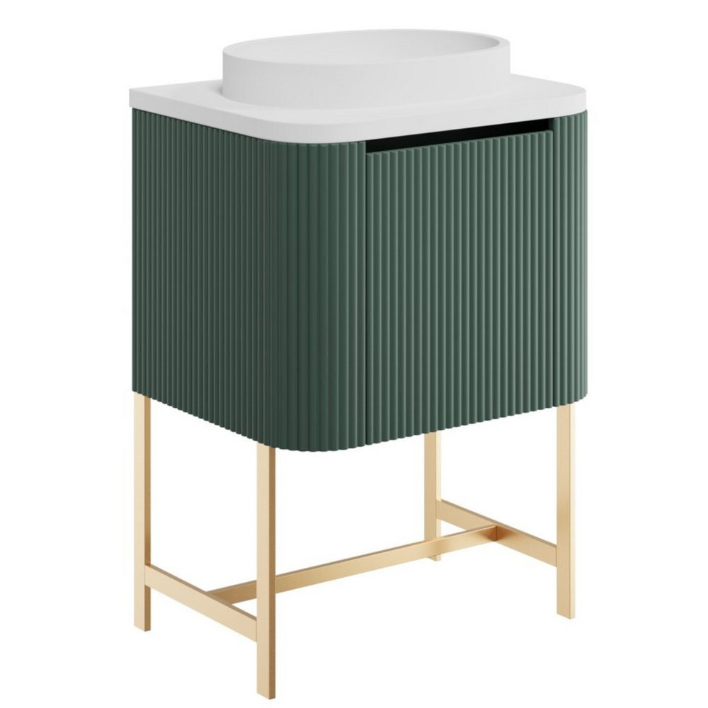 Scudo Linea Curve 600mm Reed Green Wall Hung Vanity Unit with Curved Basin and Frame