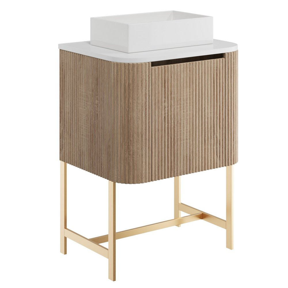Scudo Linea Curve 600mm Sonoma Oak Wall Hung Vanity Unit and Frame