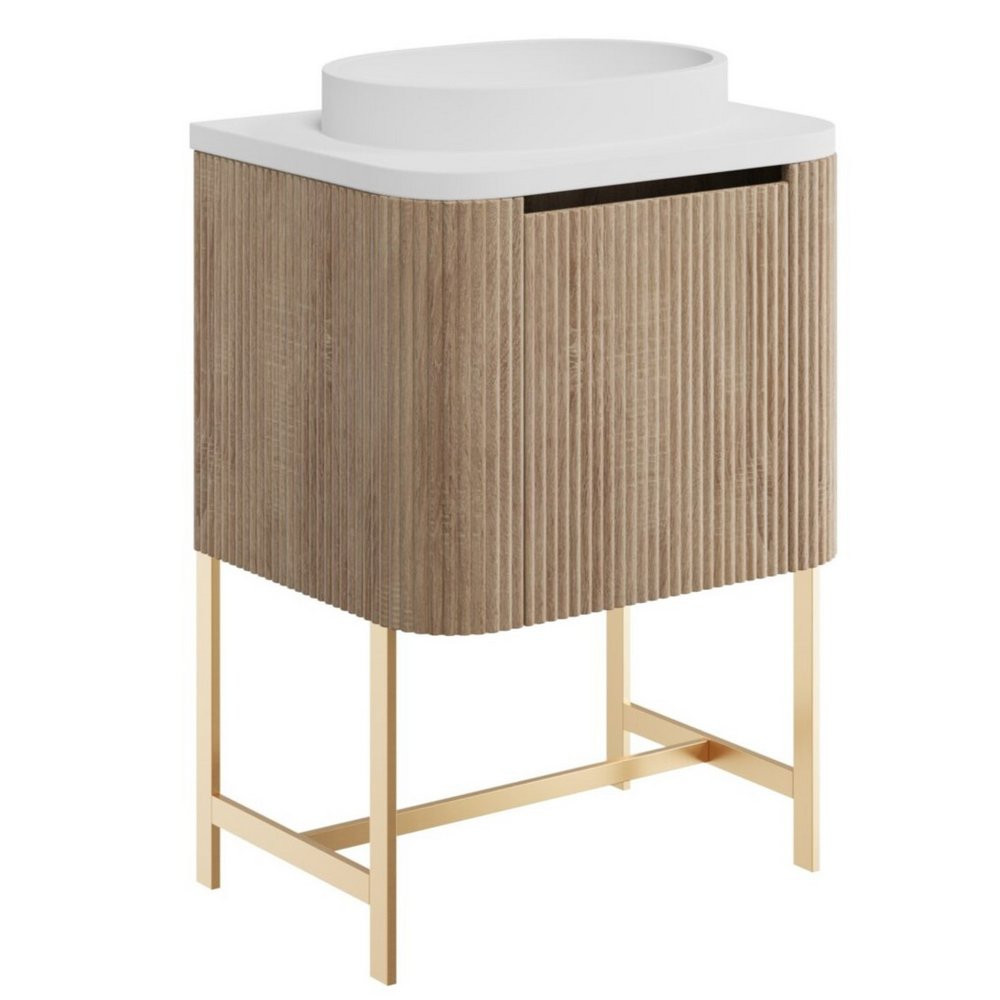 Scudo Linea Curve 600mm Sonoma Oak Wall Hung Vanity Unit with Curved Basin and Frame
