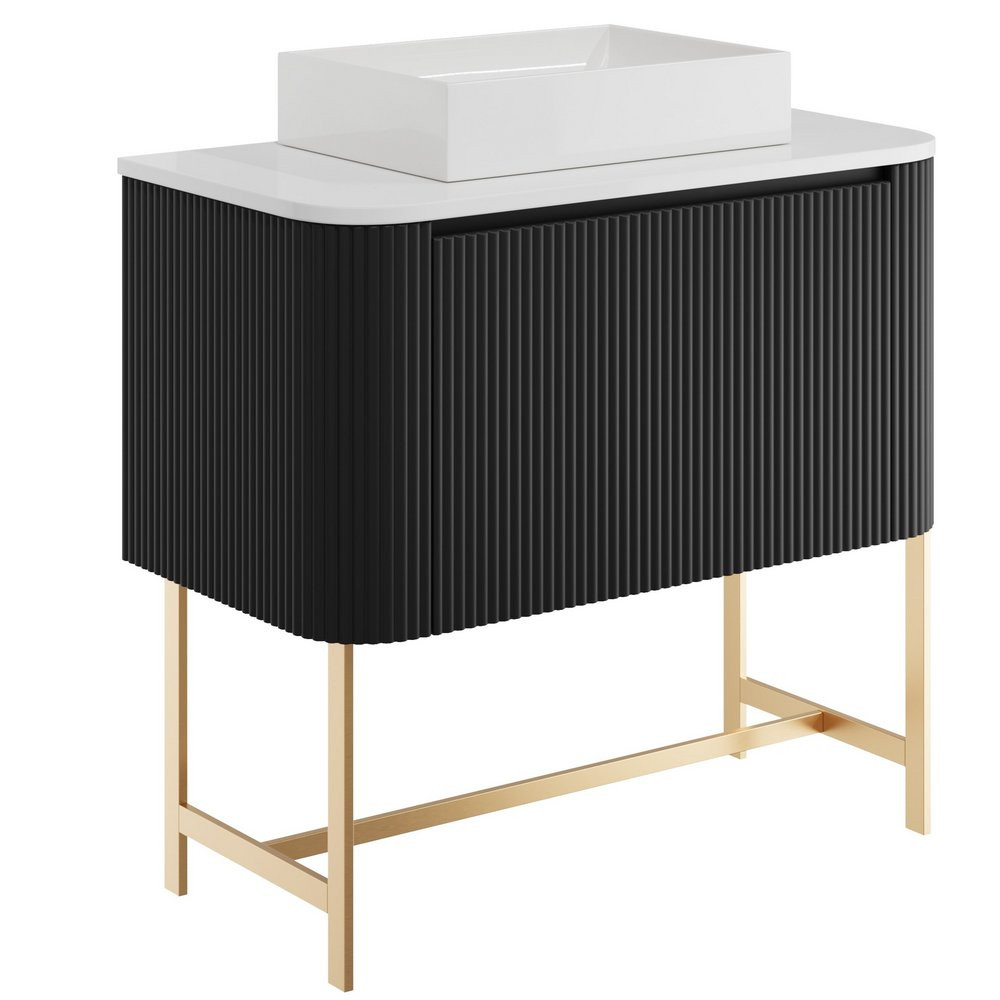Scudo Linea Curve 900mm Matt Black Wall Hung Vanity Unit with Basin and Frame