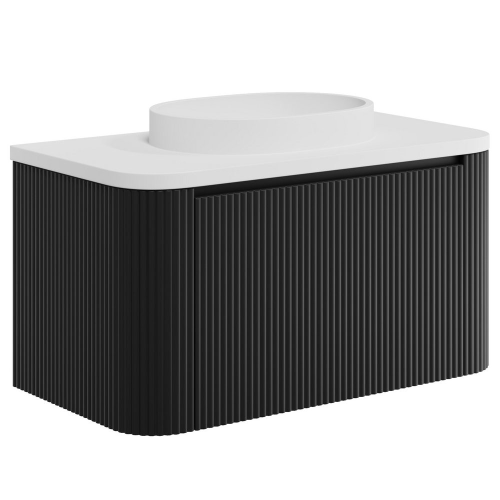 Scudo Linea Curve 900mm Matt Black Wall Hung Vanity Unit and Basin