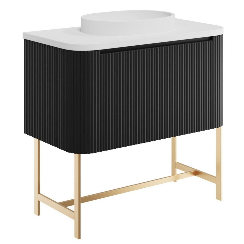 Scudo Linea Curve 900mm Matt Black Wall Hung Vanity Unit with Curved Basin and Frame