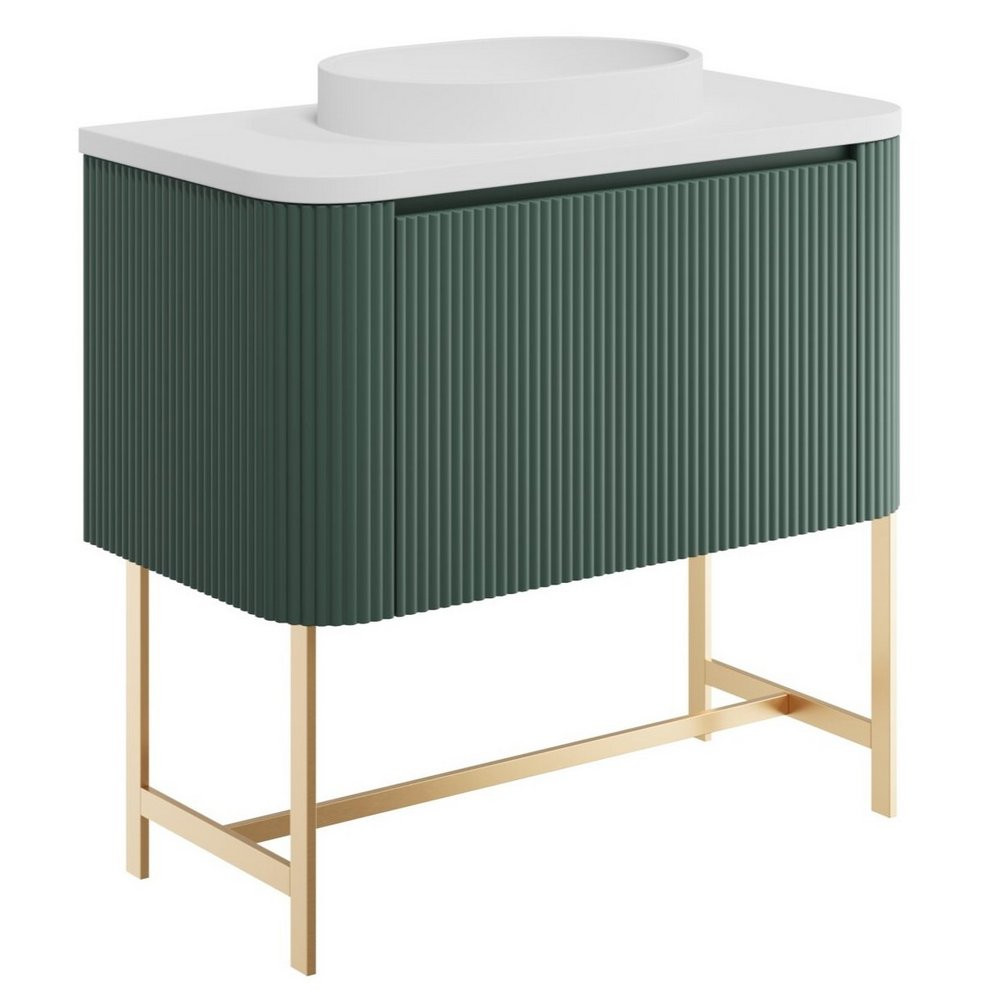 Scudo Linea Curve 900mm Reed Green Wall Hung Vanity Unit with Curved Basin and Frame
