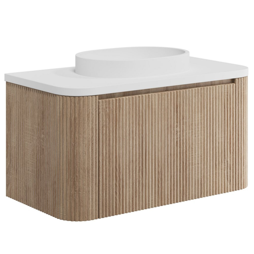 Scudo Linea Curve 900mm Sonoma Oak Wall Hung Vanity Unit and Basin