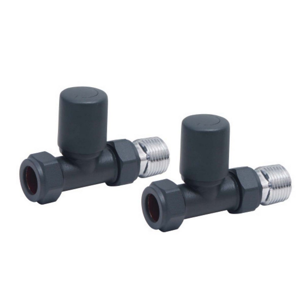 Scudo Modern Straight Radiator Valves in Carbon Anthracite