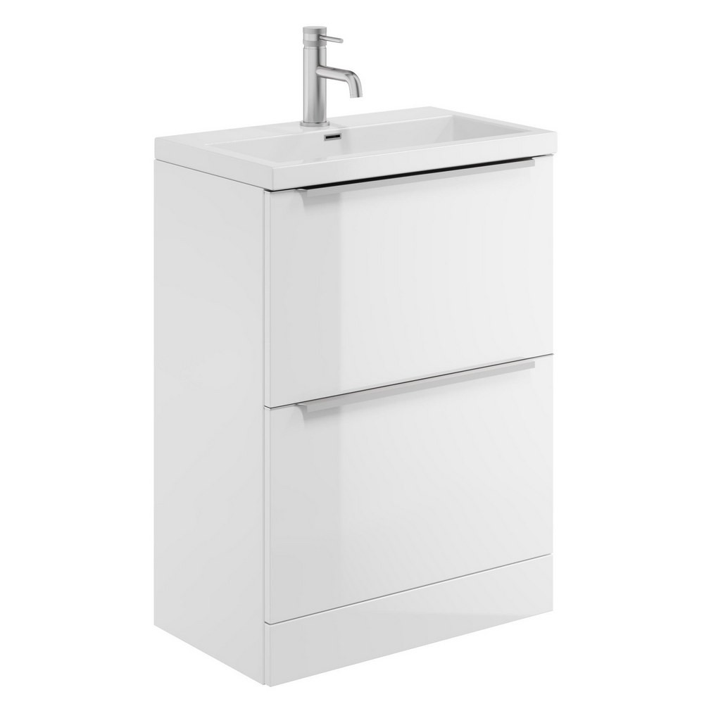 Scudo Muro Plus Floorstanding 600mm Gloss White Vanity Unit with Basin