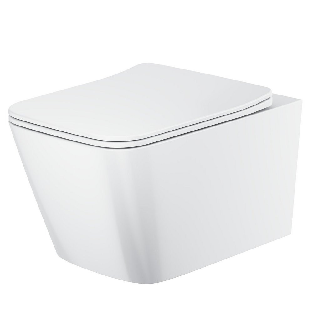 Scudo Riviera Rimless Gloss White Square Wall Hung Pan and Seat