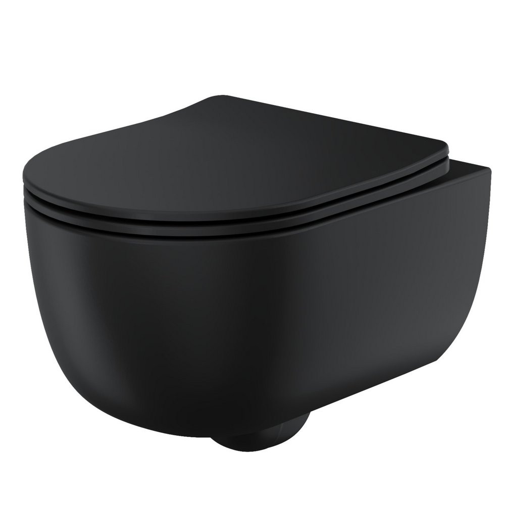 Scudo Riviera Rimless Matt Black Round Wall Hung Pan and Seat