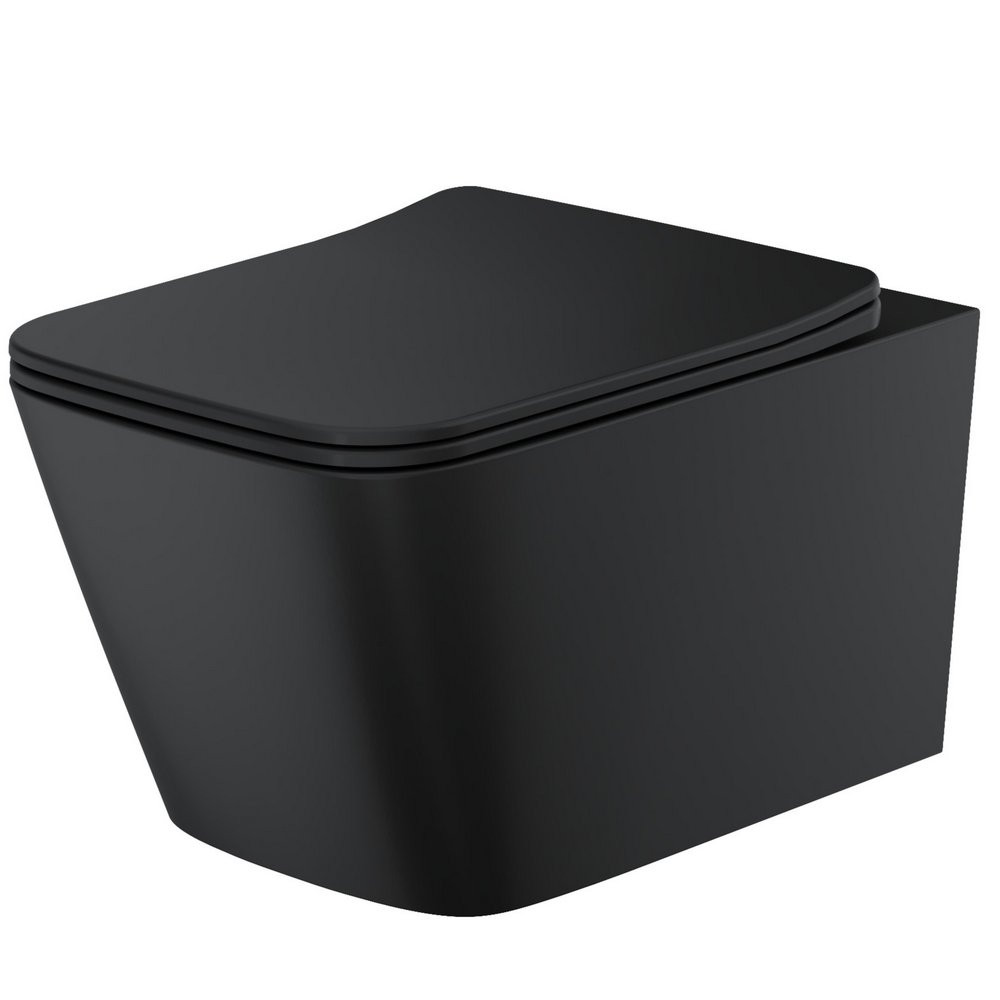 Scudo Riviera Rimless Matt Scudo Riviera Rimless Matt Black Square Wall Hung Pan and SeatSquare Wall Hung Pan and Seat