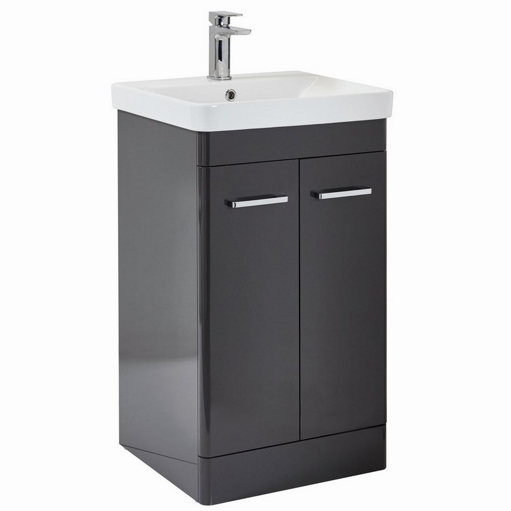 Scudo Rossini Floorstanding 500mm Vanity Unit & Basin in Gloss Wolf Grey