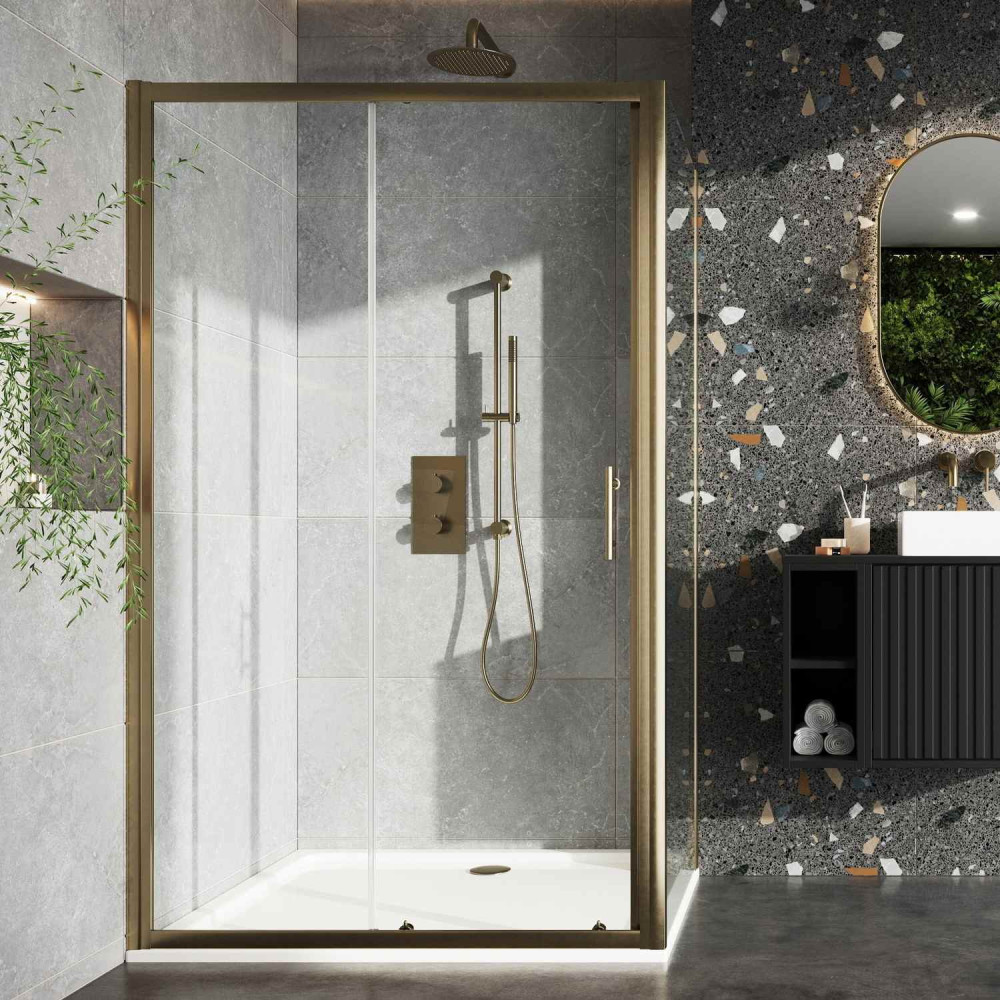 Scudo S6 1000mm Sliding Shower Door in Brushed Brass