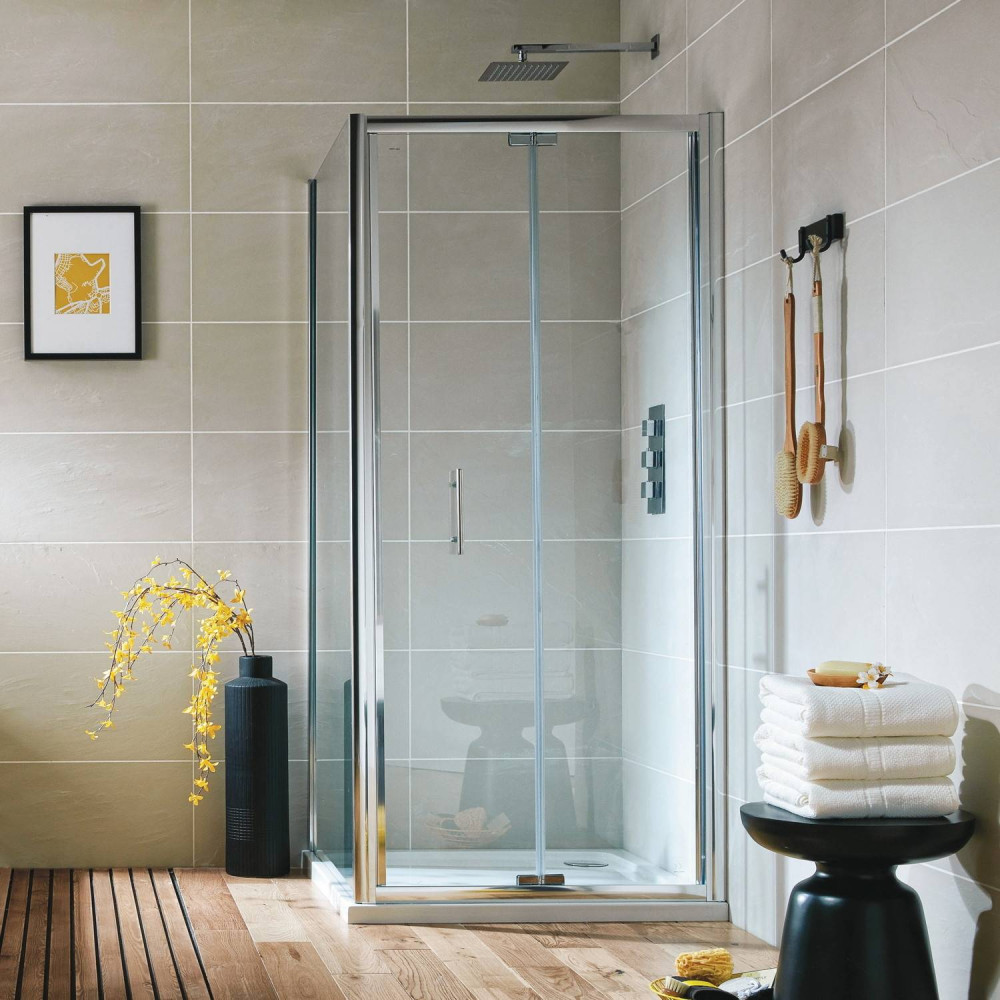 Scudo S6 700mm Semi Frameless Bifold Shower Door in Chrome