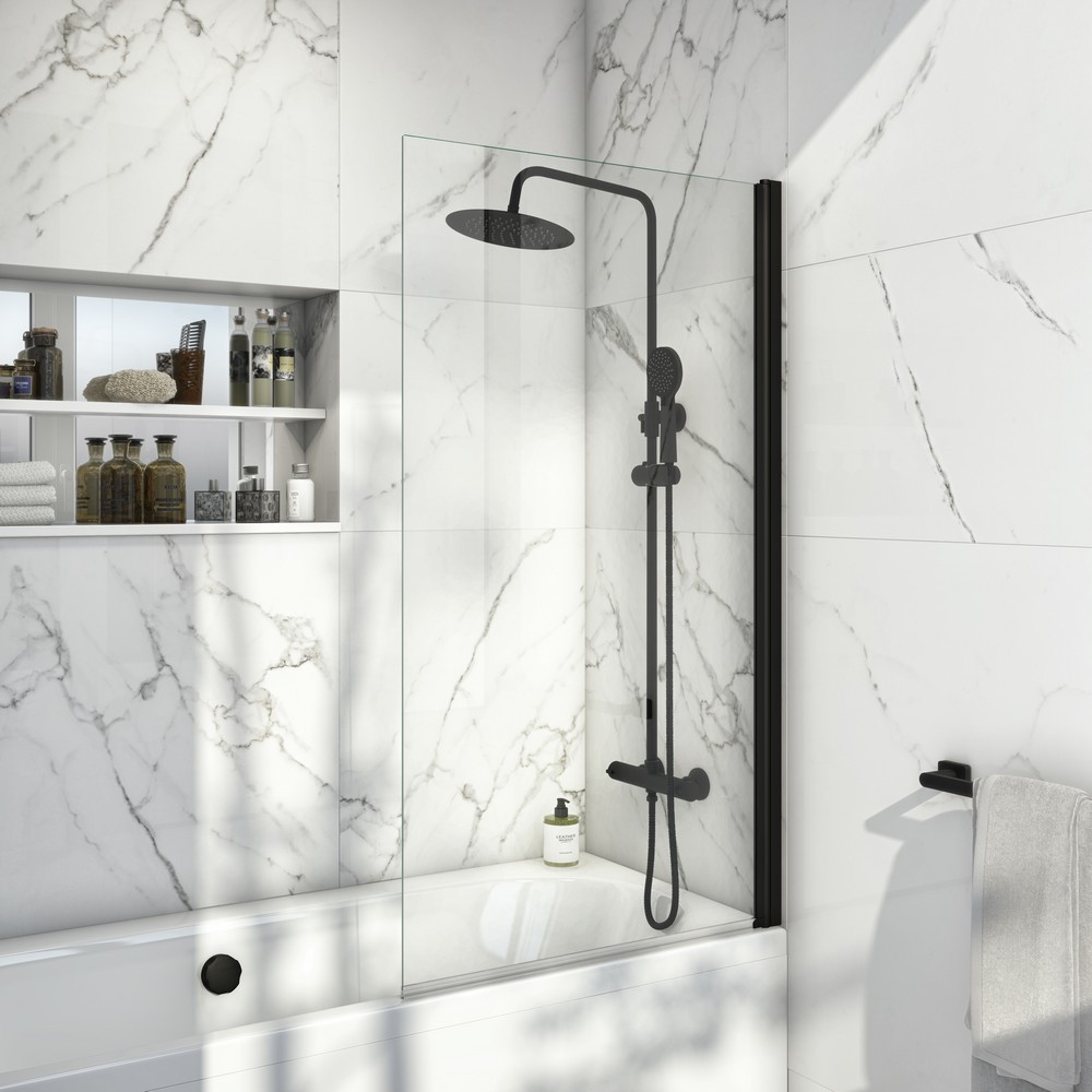 Scudo S6 Black Squared Edge 1400 x 800mm Bath Screen