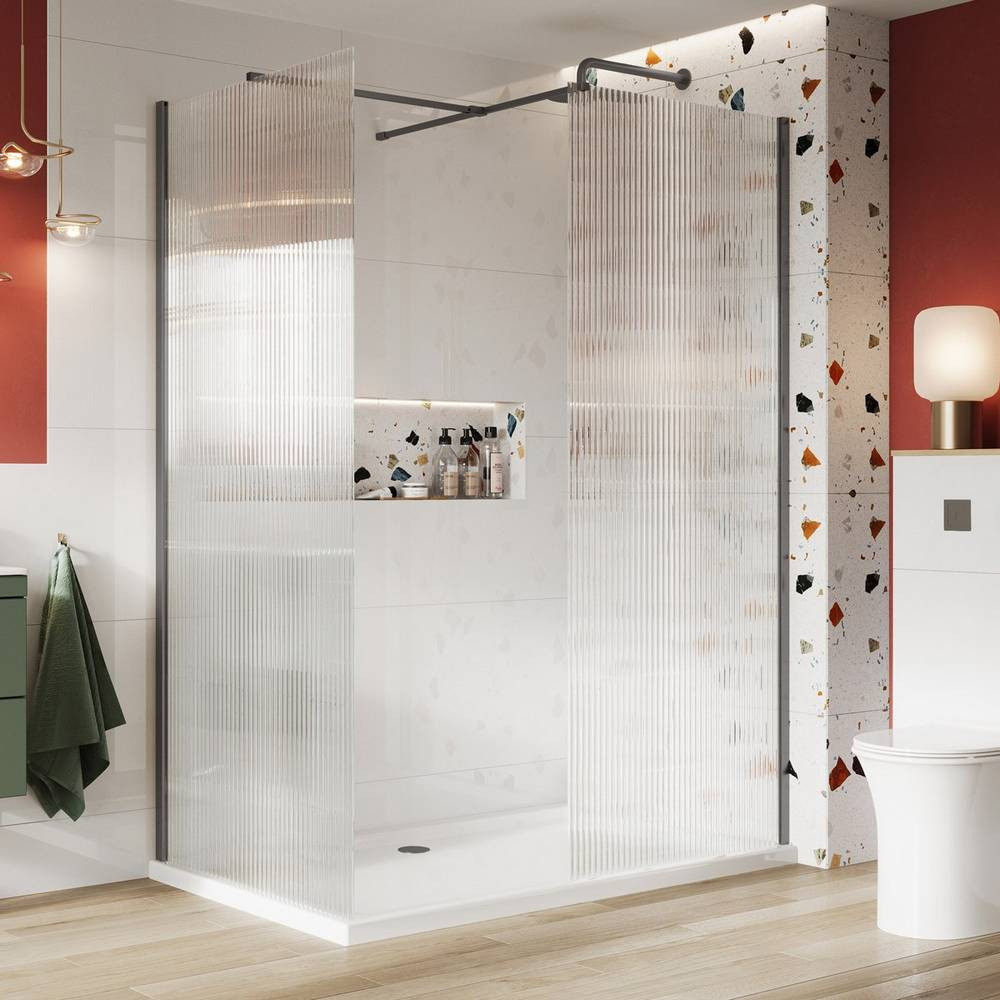 Scudo S8 1200mm Gunmetal Fluted Wetroom Panel