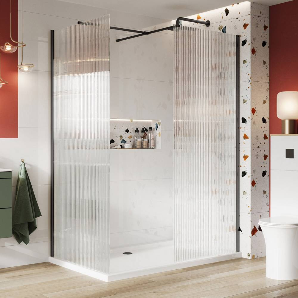 Scudo S8 1100mm Black Fluted Wetroom Panel